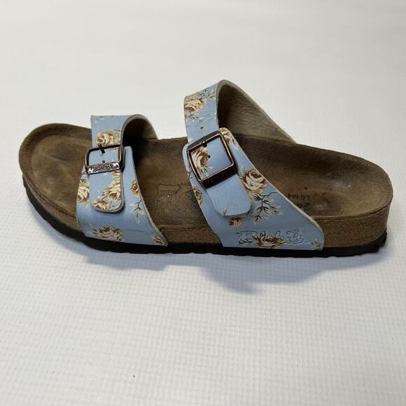 BIRKIS By Birkenstock Michele Slide Sandals Blue Floral Size Womens EU 37 L6 M4 - Picture 2 of 13